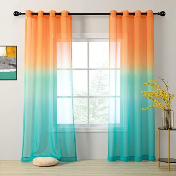 Modern Ombre Sheer Curtains | Set of 2 Panels | 52x72 | Grommet Top | Semi Sheer - Picture 1 of 6
